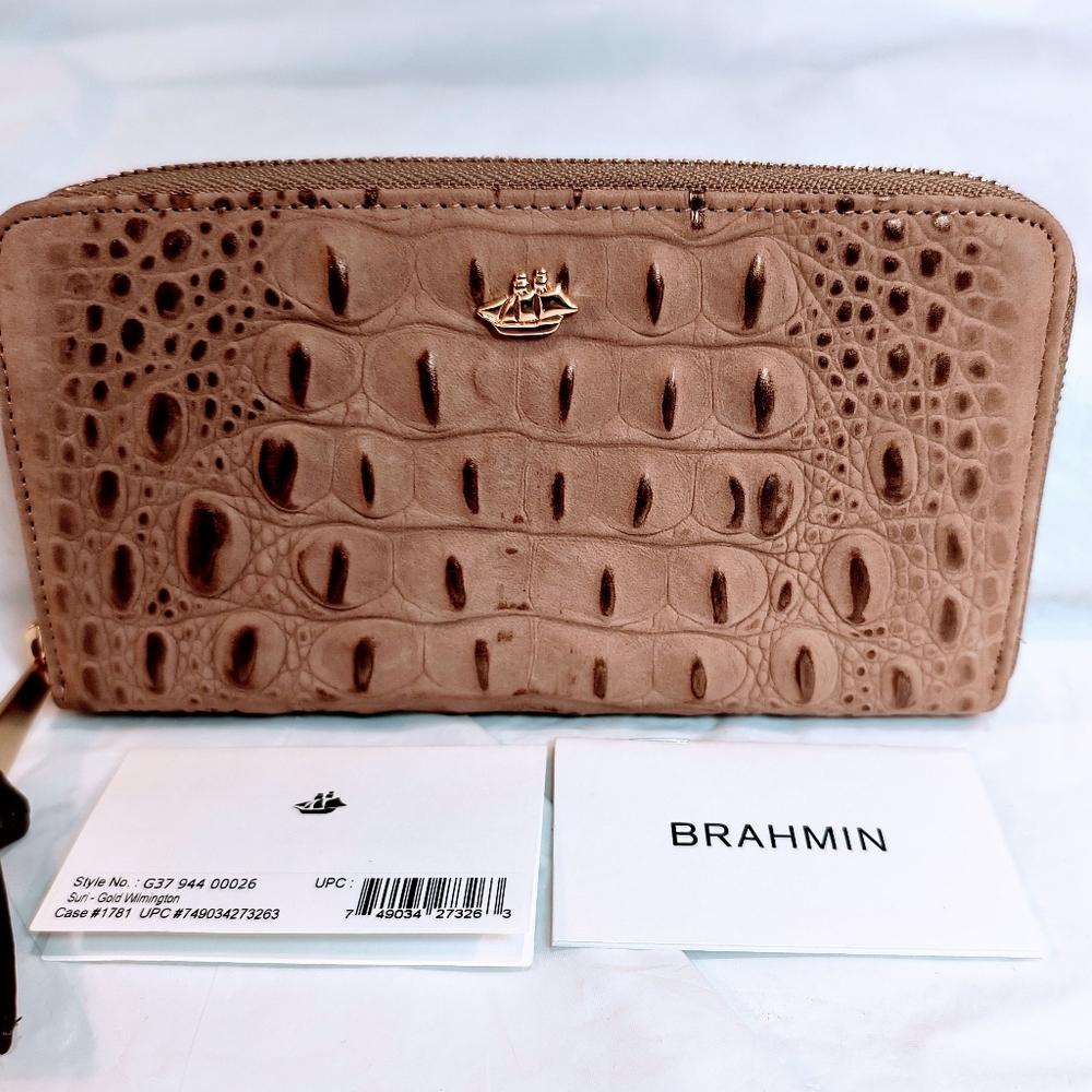 BRAHMIN New Croc Embossed Wallet in Tan